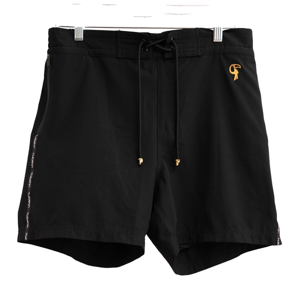 Tucann Swim Trunks XL Black Stretchy Board Shorts 7" Liner Zip Pockets Stretch